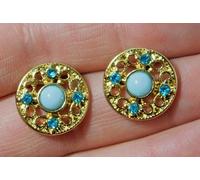 Nwt ' Bloom ' Blu Corallo Strass Color Oro Filigrana Orecchini Rotondi a Perno
