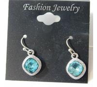 Nwt Blu Acqua Cuscino Strass Argento Pendente Gancio Orecchini a Bottone Sp 29