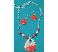 Nwt 'Colore' Rosso Crema Perlina Smalto Pendente Color Argento Set Orecchini