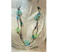 Nwt Divertimento Grosso Marmo Verde Perline Plastica Marrone Filo Collana 2Tier