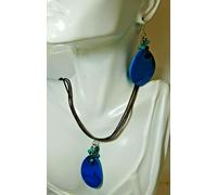 Nwt Divertimento Madreperla Cover Dipinto Blu Marrone Cavo Set Orecchini Collana