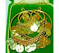 NWT Forever 21 Huge Shiny Gold Tone Wire Hook Dangle Coins Cascade Orecchini