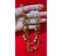 Nwt Harvest Autumn Verde Miele Plastica Perline Rosso Smalto Leaf 2T Collana B20