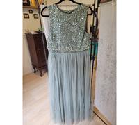 Nwt Taglie 10 Donna Maya Deluxe Verde Menta Lustrini Top Tule Maxi Abito Costume