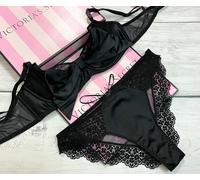 Nwt Victoria's Secret Nero Dream Angeli Fiocco senza Righe Balconcino Reggiseno