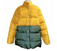 NWT Who What Wear Giacca Puffer Lunga A Maniche Lunghe Gialla Verde Con Bottoni