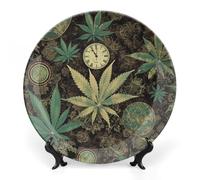 NWTRJ A Puff in Time - Piatti decorativi in ceramica di marijuana, 20,3 cm, piatti decorativi in porcellana Bone China, con espositore, fatti a mano, ornamento in ceramica per casa, cucina, camera da