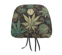 NWTRJ A Puff in Time - Set di 2 copri poggiatesta per auto, motivo marijuana, morbidi, traspiranti, universali, adatti per auto, camion, SUV, furgoni