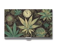 NWTRJ A Puff in Time Weed Marijuana Porta biglietti da visita sottile portatile custodia per biglietti da visita in metallo tasca porta biglietti da visita portafoglio per uomini donne ufficio viaggi