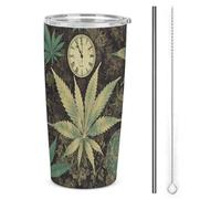 NWTRJ A Puff in Time Weed Tazza da caffè da viaggio con marijuana da 20 onci, in acciaio inox, con coperchio e cannuccia, per caffè, tè, bevande