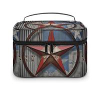 NWTRJ American Wastern Texas Star Travel Makeup Bag Portatile Impermeabile Borsa Cosmetica In Pelle PU Porta Pennelli Trucco Borsa da toilette per Donne Signore, stile, 25x18x15cm