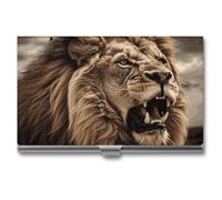 NWTRJ Angry Lion Porta biglietti da visita sottile portatile custodia per biglietti da visita in metallo tasca porta biglietti da visita portafoglio per uomini donne ufficio viaggi