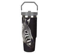 NWTRJ Animal Zebra - Bicchiere da viaggio con manico superiore, in acciaio inox, isolato sottovuoto, con coperchio e cannuccia, a prova di perdite, per donne e uomini