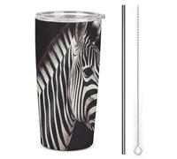 NWTRJ Animal Zebra - Bicchiere termico da 590 ml, in acciaio inox, con coperchio e cannuccia, da viaggio, per caffè, tè, bevande