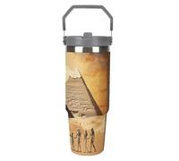 NWTRJ Antico Egitto, bicchiere da 880 ml, con manico superiore, in acciaio inox, isolato sottovuoto, tazza da caffè con coperchio e cannuccia, bottiglia d'acqua a tenuta stagna, per donne e uomini