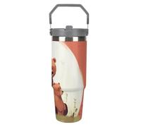 NWTRJ Bear Hug - Bicchiere da viaggio con coperchio e cannuccia, in acciaio inox, con manico superiore, isolamento sottovuoto, per donne e uomini, 880 ml