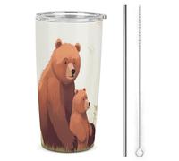 NWTRJ Bear Hug - Bicchiere termico in acciaio inox, con coperchio e cannuccia, da viaggio, per caffè, tè, bevande, 590 ml