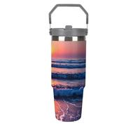 NWTRJ Bella Sunrise - Bicchiere da viaggio con coperchio e cannuccia, in acciaio inox, con manico superiore, isolamento sottovuoto, per donne e uomini, 880 ml