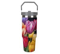 NWTRJ Bellissimo bicchiere da 880 ml con manico superiore in acciaio inox isolato sottovuoto tazza da caffè tazza da viaggio con coperchio e cannuccia a tenuta stagna per donne e uomini