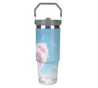 NWTRJ Bicchiere a forma di cuore con nuvola da 880 ml, con manico superiore, in acciaio inox, isolato sottovuoto, tazza da caffè da viaggio con coperchio e cannuccia, bottiglia d'acqua a tenuta stagna