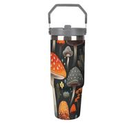 NWTRJ Bicchiere colorato a forma di fungo con manico superiore, in acciaio inox, isolato sottovuoto, tazza da viaggio con coperchio e cannuccia, bottiglia d'acqua a tenuta stagna per donne e uomini