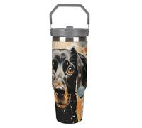 NWTRJ Bicchiere colorato a pois e cane, 880 ml, con manico superiore, in acciaio inox, isolato sottovuoto, tazza da caffè con coperchio e cannuccia, bottiglia d'acqua a tenuta stagna per donne e