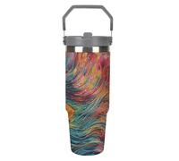 NWTRJ Bicchiere colorato con pavone da 880,5 g, con manico superiore, in acciaio inox, isolato sottovuoto, tazza da caffè con coperchio e cannuccia, bottiglia d'acqua a tenuta stagna per donne e