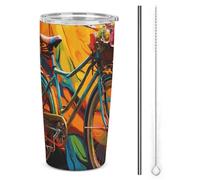 NWTRJ Bicchiere colorato da 590 ml, in acciaio inox, isolato, con coperchio e cannuccia, da viaggio, per caffè, tè, bevande