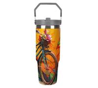 NWTRJ Bicchiere colorato da 880 ml con manico superiore in acciaio inox isolato sottovuoto tazza da caffè tazza da viaggio con coperchio e cannuccia bottiglia d'acqua a tenuta stagna per donne e