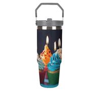 NWTRJ Bicchiere colorato Happy Birthday Cupcakes da 880 ml con manico superiore in acciaio inox isolato sottovuoto tazza da caffè tazza da viaggio con coperchio e cannuccia bottiglia d'acqua a prova