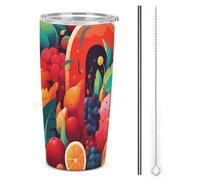 NWTRJ Bicchiere colorato per frutta e verdura da 20 oz, tazza isolata in acciaio inox con coperchio e cannuccia, tazza da caffè da viaggio per caffè, tè, bevande