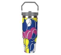 NWTRJ Bicchiere colorato Softball da 880,5 ml, con manico superiore, in acciaio inox, isolato sottovuoto, tazza da caffè con coperchio e cannuccia, bottiglia d'acqua a tenuta stagna per donne e uomini