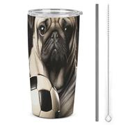 NWTRJ Bicchiere da 590 ml, con carlino e pallone da calcio, in acciaio inox, con coperchio e cannuccia, tazza da caffè da viaggio per caffè e tè