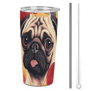 NWTRJ Bicchiere da 590 ml con carlino, in acciaio inox, isolato, con coperchio e cannuccia, da viaggio, per caffè, tè, bevande