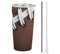 NWTRJ Bicchiere da 590 ml con lacci del football americano, in acciaio inox, con coperchio e cannuccia, tazza da caffè da viaggio per caffè, tè e bevande