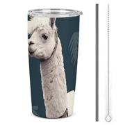 NWTRJ Bicchiere da 590 ml con lama in alpaca, in acciaio inox, con coperchio e cannuccia, tazza da caffè da viaggio per caffè, tè e bevande