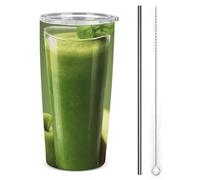 NWTRJ Bicchiere da 590 ml, per succo di frutta verde, in acciaio inox, con coperchio e cannuccia, tazza da caffè da viaggio per caffè, tè e bevande
