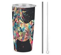 NWTRJ Bicchiere da caffè con cavalli colorati, tazza isolata in acciaio inox con coperchio e paglia tazza da caffè da viaggio per caffè tè bevande