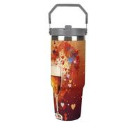 NWTRJ Bicchiere da champagne con cuore colorato da 880,5 g, con manico superiore, in acciaio inox, isolato sottovuoto, tazza da caffè con coperchio e cannuccia, bottiglia d'acqua a tenuta stagna per