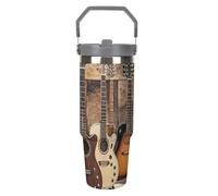 NWTRJ Bicchiere da collezione con chitarra da 880,5 ml, con manico superiore, in acciaio inox, isolato sottovuoto, tazza da caffè con coperchio e cannuccia, bottiglia d'acqua a tenuta stagna, per