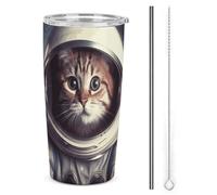 NWTRJ Bicchiere da viaggio con gatto animale astronauta 20 once tazza isolata in acciaio inox con coperchio e cannuccia tazza da viaggio per caffè tè bevande