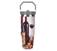 NWTRJ Bicchiere da vino rosso da 890 ml, con manico superiore, in acciaio inox, isolato sottovuoto, tazza da caffè da viaggio, con coperchio e cannuccia, bottiglia d'acqua a tenuta stagna, per donne e