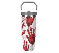 NWTRJ Bloody Handprints - Bicchiere da viaggio con coperchio e cannuccia, in acciaio inox, con manico superiore, isolamento sottovuoto, per donne e uomini, 880 ml