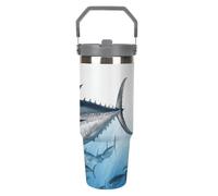 NWTRJ Bluefin Tuna Thunnus - Bicchiere da 880 ml, con manico superiore, in acciaio inox, isolamento sottovuoto, tazza da caffè con coperchio e cannuccia, a prova di perdite, per donne e uomini