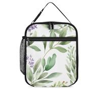 NWTRJ Borsa per il pranzo riutilizzabile con foglie di salvia ad acquerello con fiori verdi e foglie di salvia borsa per il pranzo riutilizzabile borsa termica a tenuta stagna per donne uomini lavoro