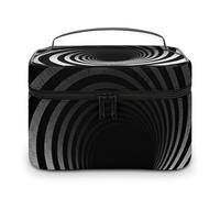 NWTRJ Borsa per il trucco da viaggio con tunnel a spirale in bianco e nero borsa cosmetica portatile impermeabile in pelle PU porta pennelli da trucco borsa da toilette per donne signore, stile, 25 x
