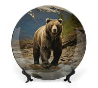 NWTRJ Brown Bear Piatti decorativi in ceramica da 15,2 cm, piatti decorativi in porcellana Bone China con espositore, ornamento in ceramica fatto a mano, per casa, cucina, camera da letto, ornamenti