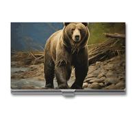 NWTRJ Brown Bear Porta biglietti da visita sottile portatile custodia per biglietti da visita in metallo tasca porta carte di nome portafoglio per uomini donne ufficio viaggi