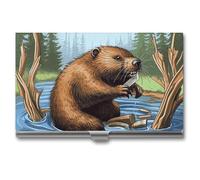 NWTRJ Busy Beaver - Porta biglietti da visita in stile cartone animato, sottile, portatile, in metallo, per uomini e donne, ufficio, viaggi