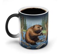 NWTRJ Busy Beaver - Tazza da caffè in ceramica, 325 ml, divertente, sensibile al calore, cambia colore, per casa, ufficio, viaggi